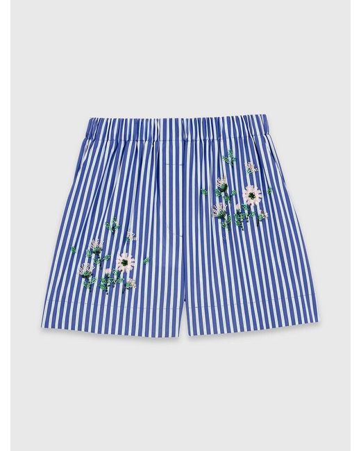 Maje Blue Embroidered Striped Cotton Shorts
