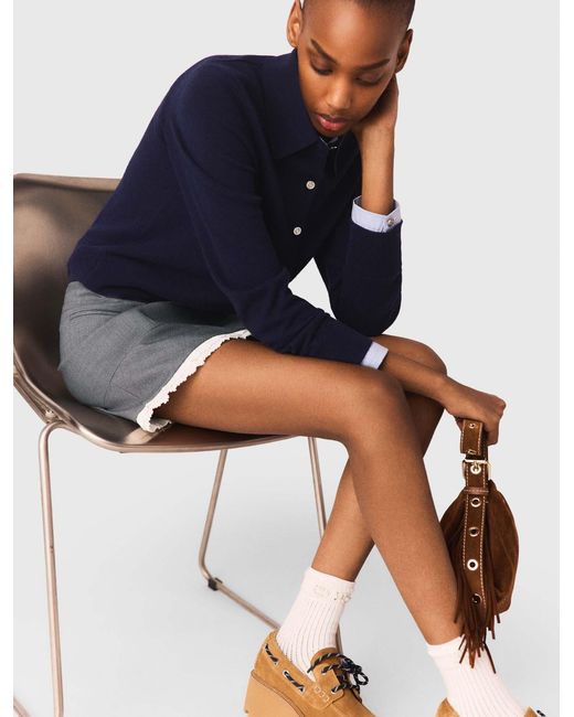 Maje Blue A-Line Poplin Skirt With Band