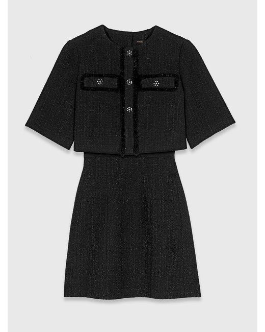 Maje Black 2-In-1 Shiny Tweed Dress