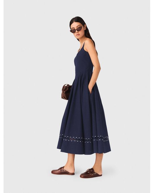 Maje Blue Flared Midi Dress