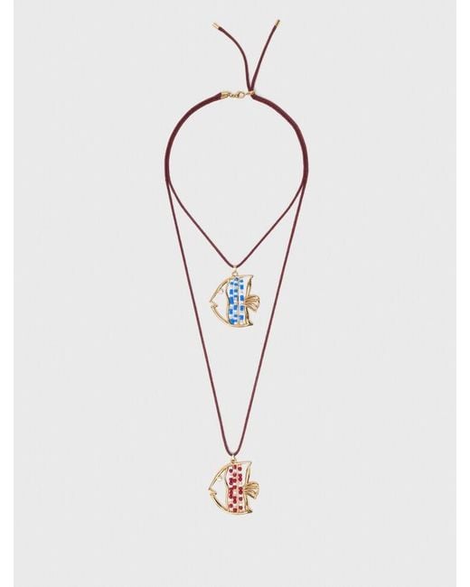 Double Collier Poisson Maje en coloris White