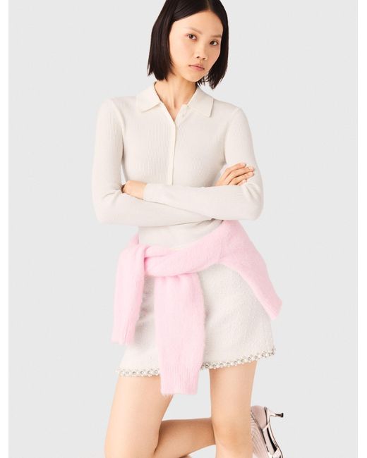Maje White Ribbed Polo Jumper