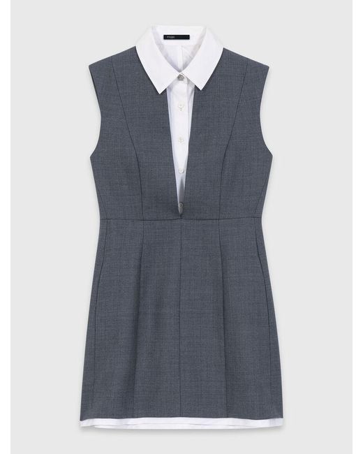 Maje White Layered-Effect Tailored Dress
