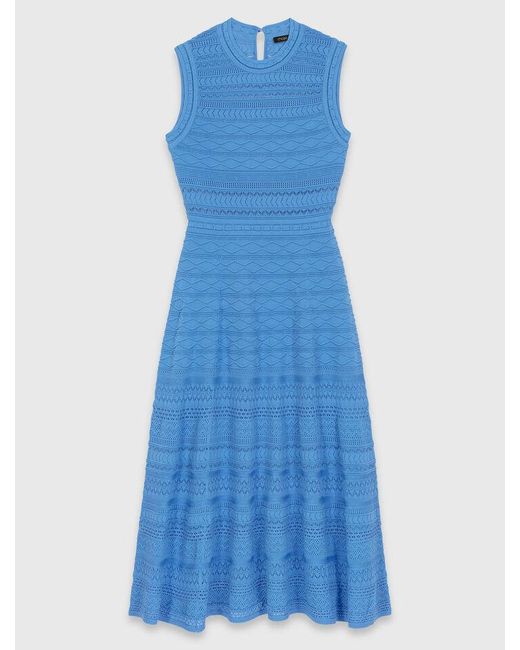 Maje Blue Pointelle Knit Maxi Dress