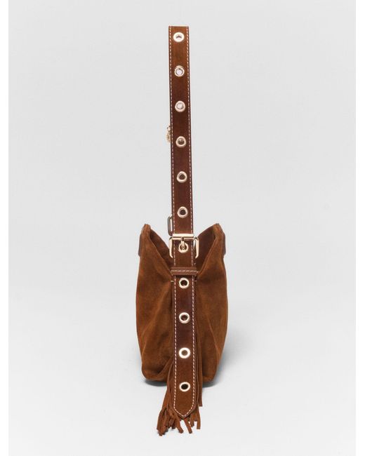 Maje Brown Topstitched Suede Miss M Mini Bag
