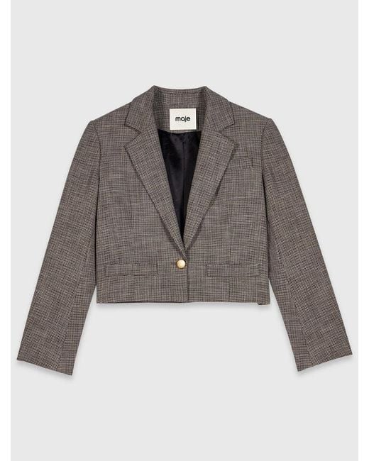 Maje White Short Checked Suit Jacket