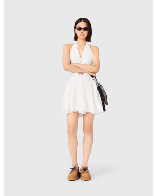 Maje White Short Embroidered Backless Dress