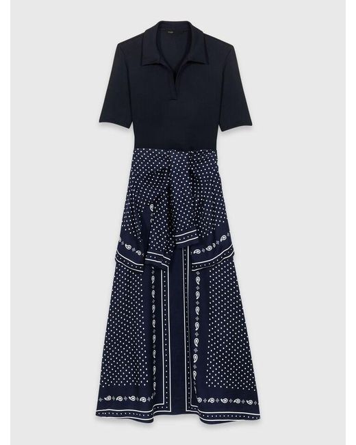 Maje Blue Patterned Mixed-Material Dress