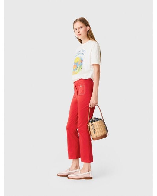 Maje Red Cotton Capri Trousers