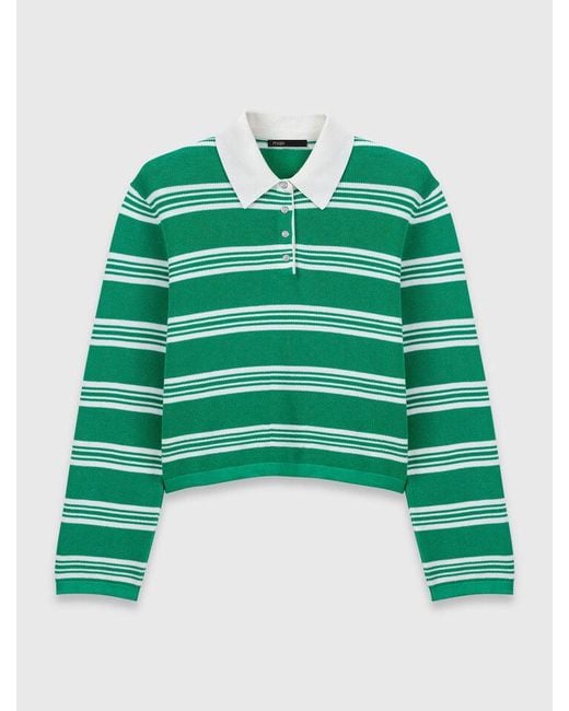 Maje Green Cropped Striped Polo Jumper