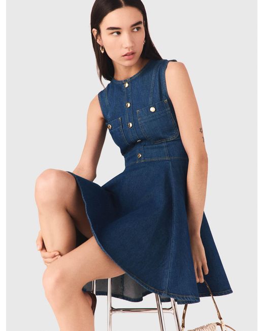 Maje Blue Short Flared Denim Dress