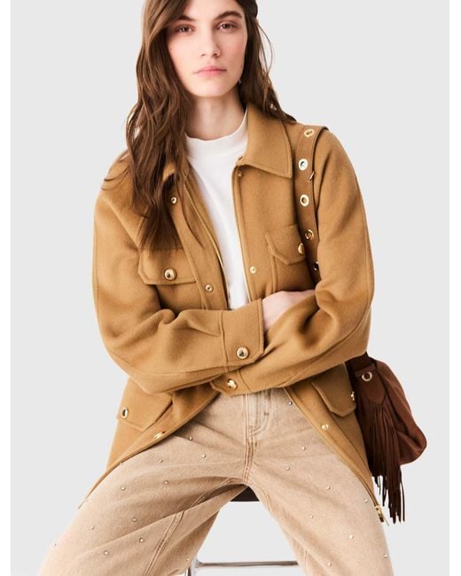 Maje Natural Mid-Length Wool Coat