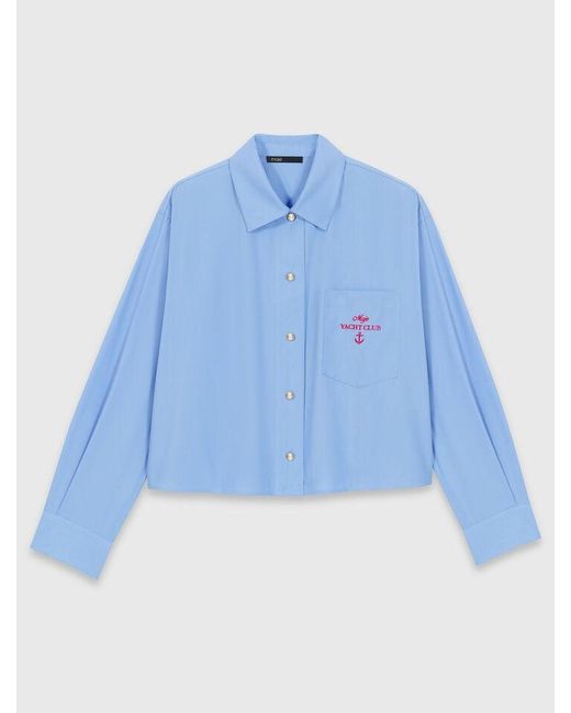 Maje Blue Pleated Back Embroidered Shirt