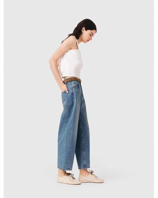 Maje Blue Crop Top With Lace Trim