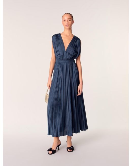 Maje Blue Pleated Maxi Dress