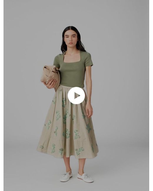 Maje Natural Embroidered Technical Skirt