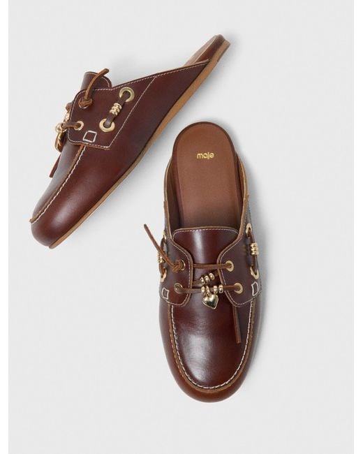 Maje Brown Bootsschuh-Mule Aus Leder