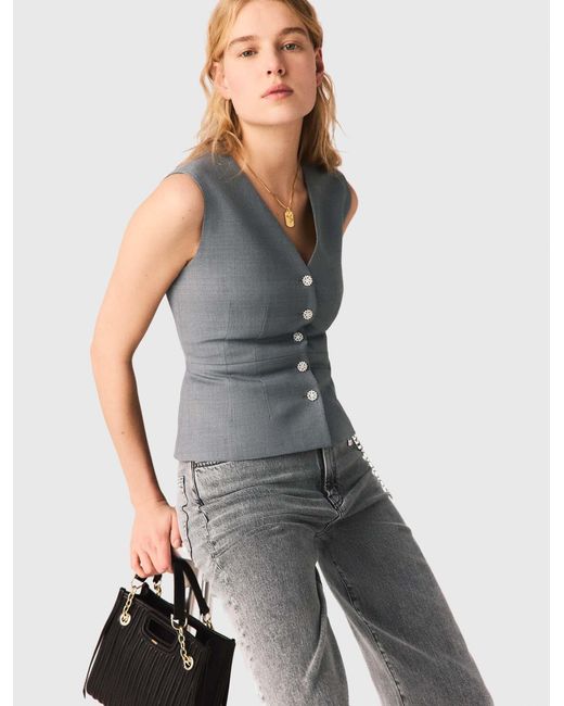 Maje White Jewel-Button Tailored Jacket
