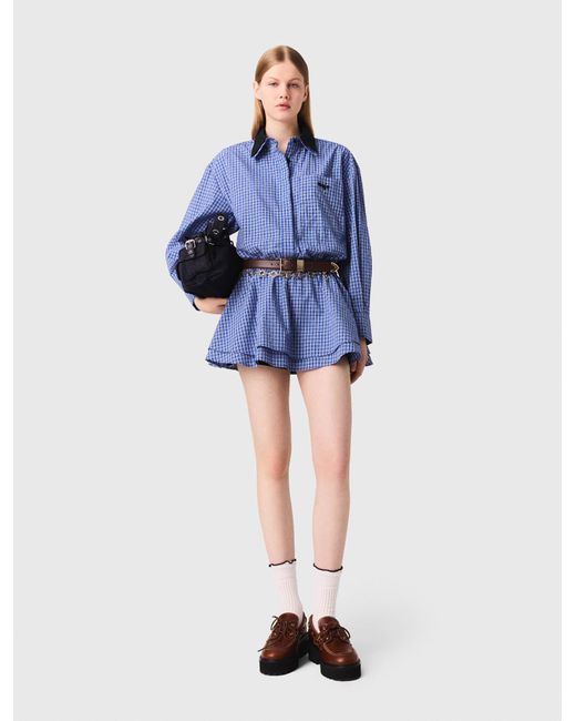 Maje Blue Stretch Cotton Rhinestone Suit
