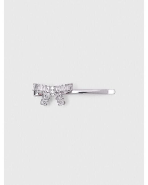 Maje White Rhinestone Bow Barrette