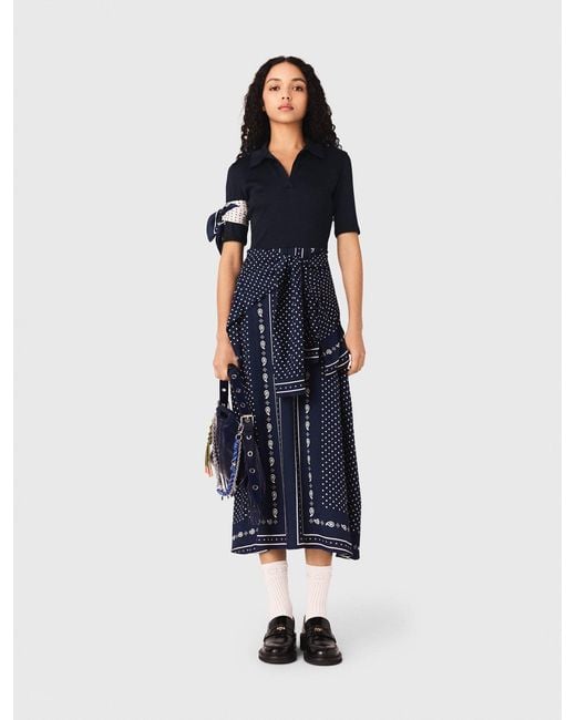 Maje Blue Patterned Mixed-Material Dress