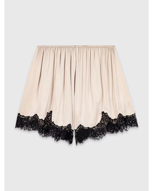 Maje White Satin Shorts With Lace Details