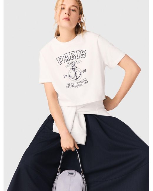 Maje White Sailor-Print T-Shirt