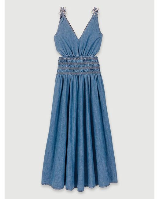 Maje Blue Cutaway Denim Maxi Dress