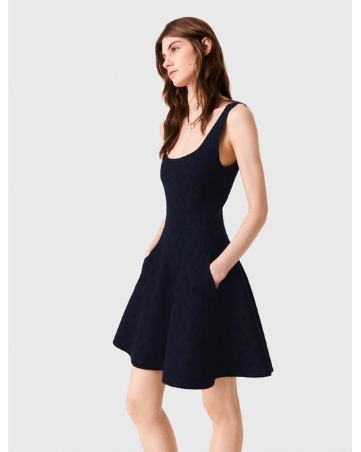 Maje Blue Short Jacquard Skater Dress