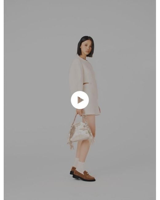 Maje White Short Balloon-Sleeve Tweed Dress