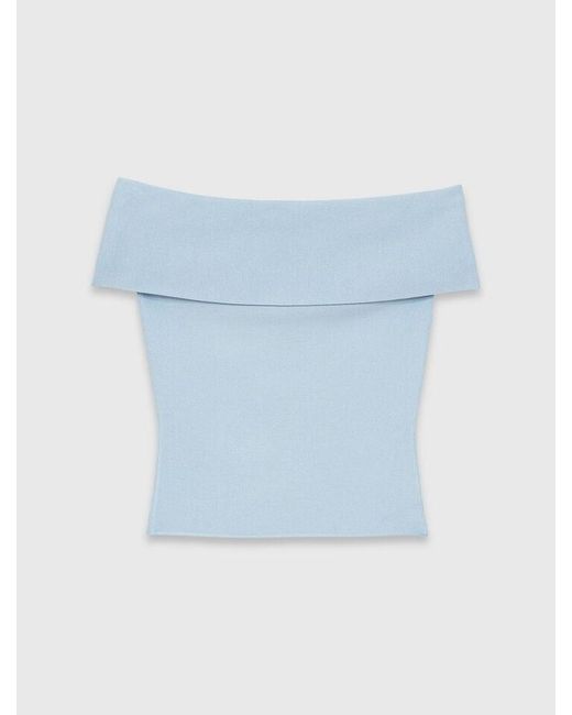 Maje Blue Bardot Rib Knit Top