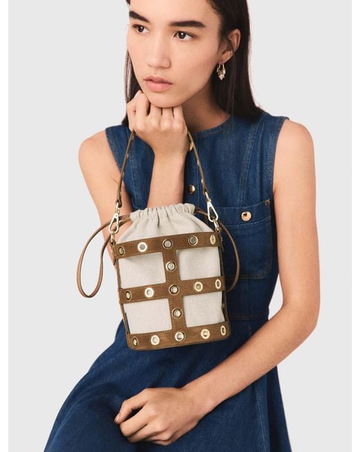 Maje Metallic Suede Miss M Bucket Bag