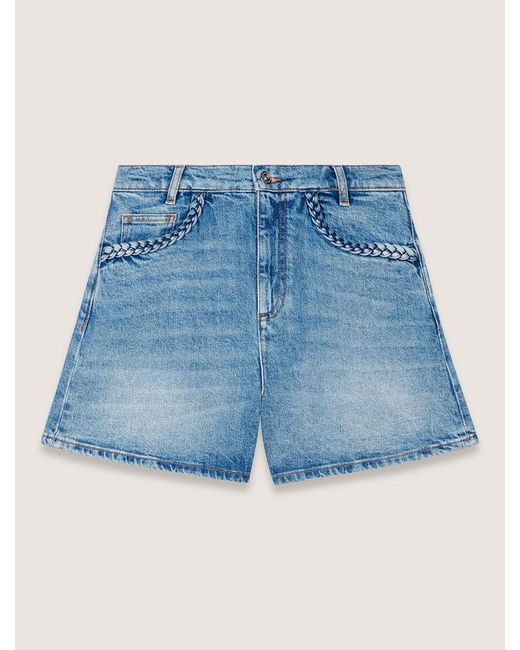 Maje Blue Denim Shorts With Braided Trim