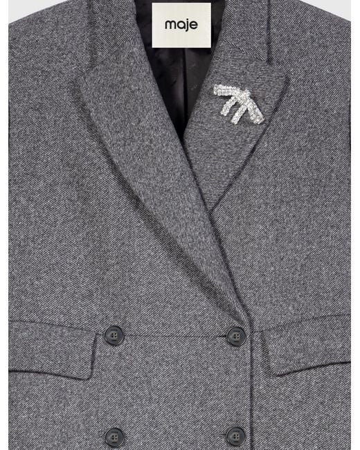 Maje Gray Mid-Length Wool Blend Coat