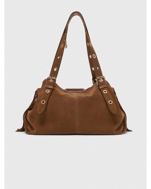 Maje Brown Suede Miss M Xl Bag