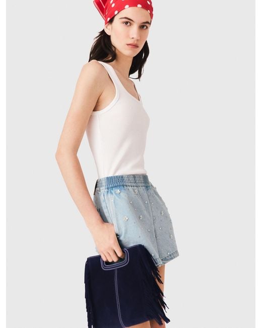 Maje Blue Floral Denim Shorts