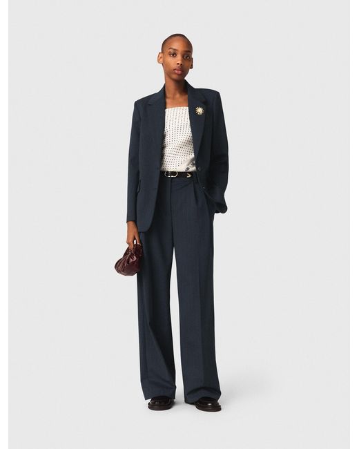 Maje Blue Striped Suit Jacket