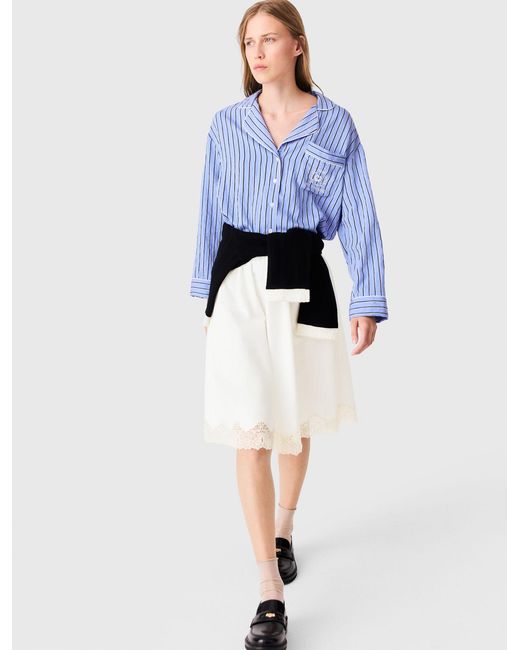 Maje Blue Mid-Length Cotton And Lace Skirt