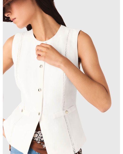 Maje Blue Embroidered Linen-Blend Jacket