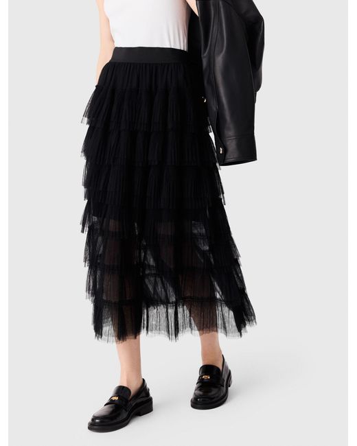 Maje Natural Tulle Midi Skirt
