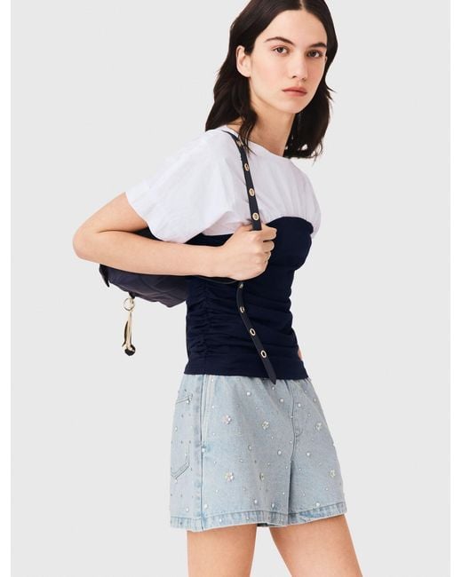 Maje Blue Pleated Jersey Top