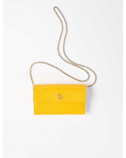 Maje Leather Crocodile Wallet With Chain in Yellow | Lyst
