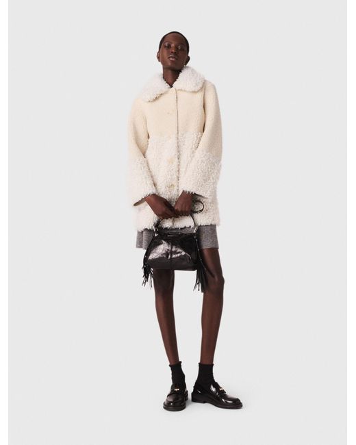 Maje White Long Faux Fur Coat