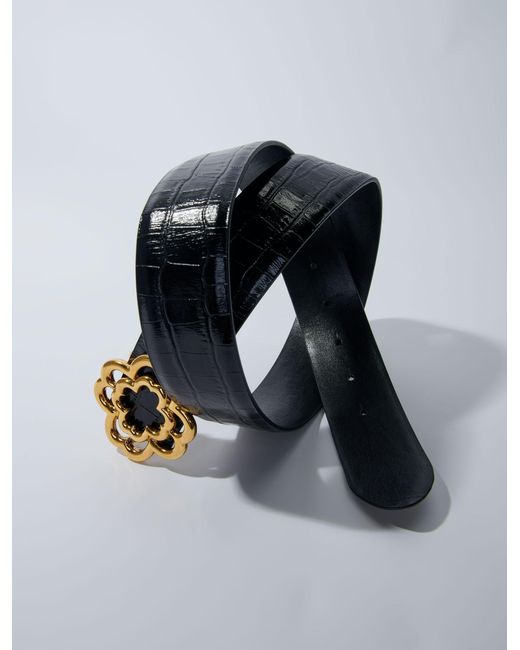 Maje Black Croc-Effect Leather Double M Belt