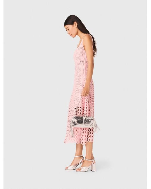 Maje Pink Rhinestone Crochet Midi Dress