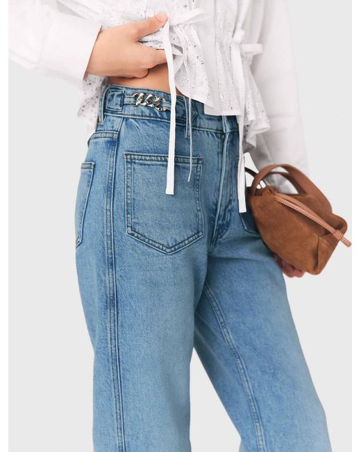 Maje Blue Straight Jeans With Chains