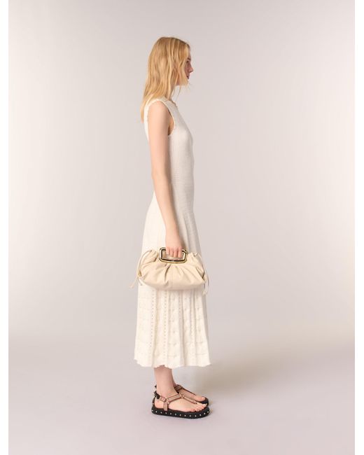 Maje Natural Metal Handle Leather Clutch