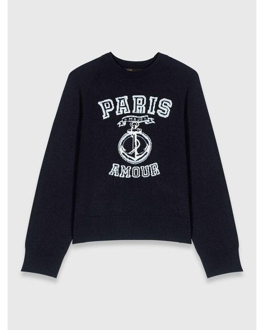 Maje White Round-Neck Slogan Jumper