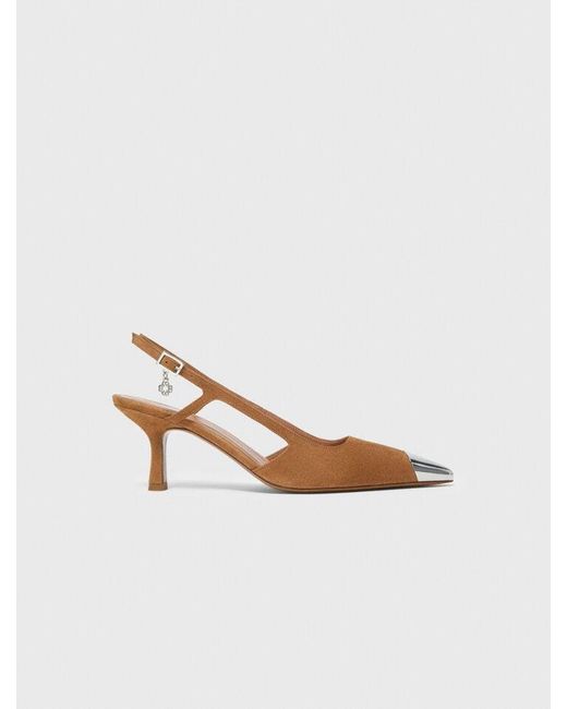 Maje White Metallic-Toe Suede Pumps