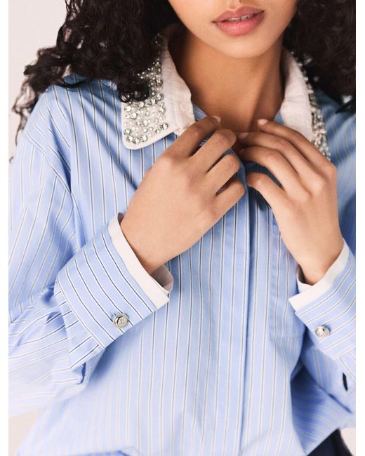 Maje Blue Shirt With Removable Jewel Collar